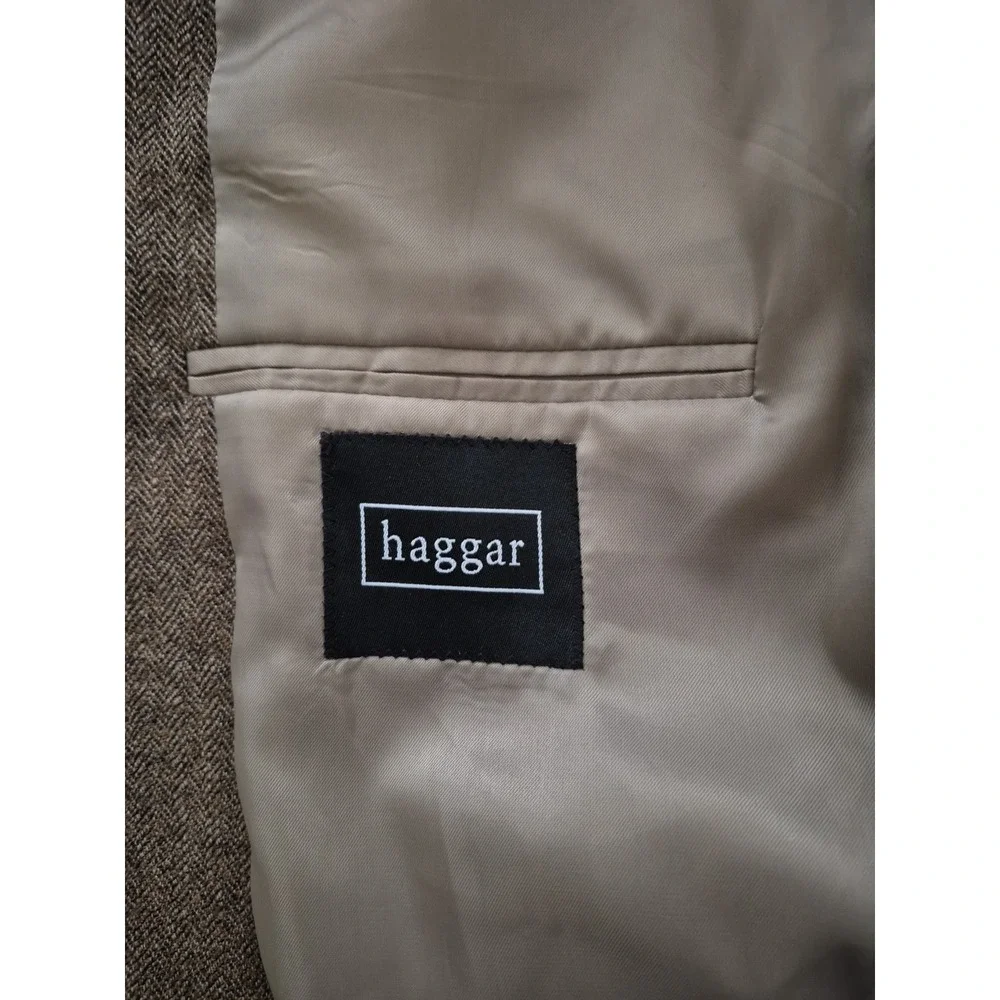 Haggar Mens 42L‎ Brown Herringbone Lambswool Blazer Sport Coat 614854